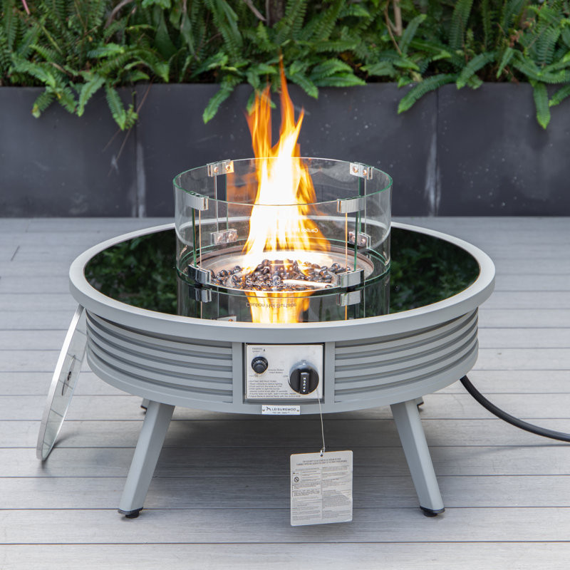 20'' H x 29'' W Propane Outdoor Fire Pit Table with Lid