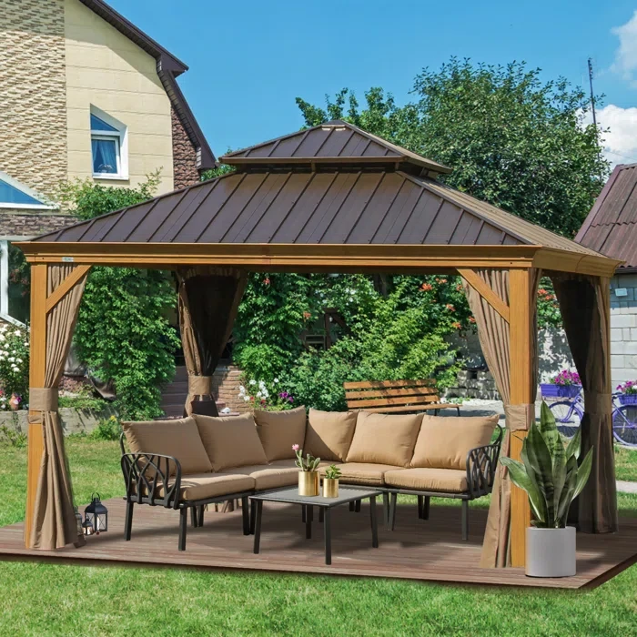 Aluminum Galvanized Steel Patio Gazebo With Double Roof