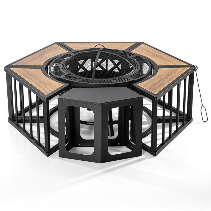 Shinetta 18'' H x 59'' W Outdoor Fire Pit Table with Lid