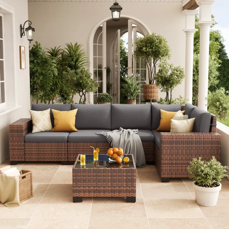 5 - Person Outdoor Rattan Sectional Seating Group With Cushions