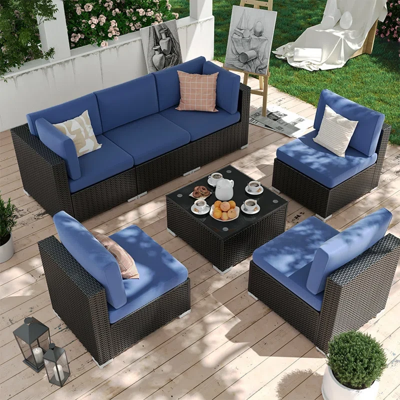 Vanwagenen 6-Person Rattan Seating Group With Cushion