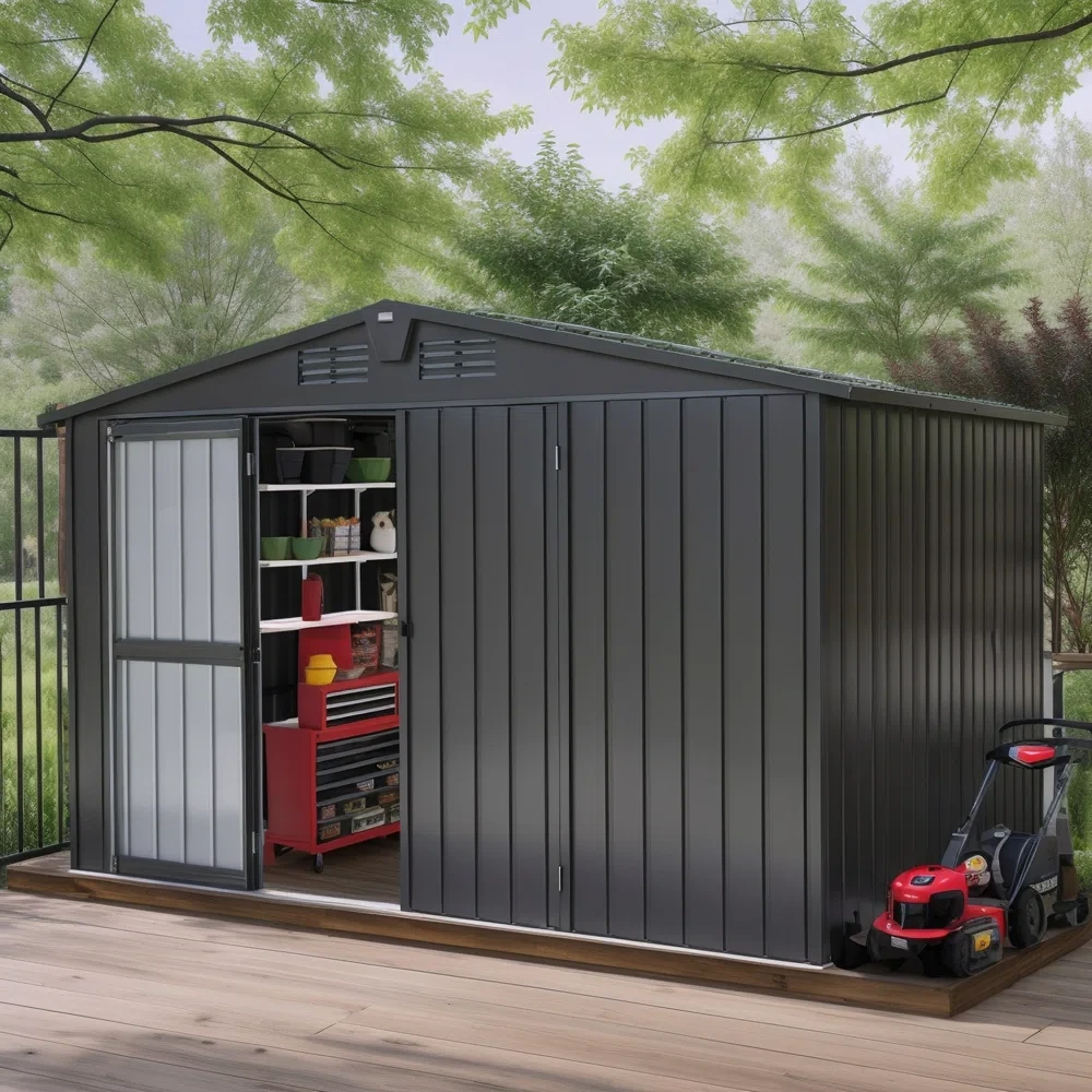 9 ft. 8 in. W x 7 ft. 9 in. D Metal Storage Shed