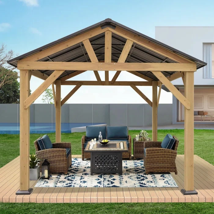 12 Ft. W x 10 Ft. D Solid Wood Patio Gazebo