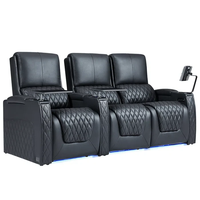 Leather Home Theater Seating with Cup Holder (Set of 3)