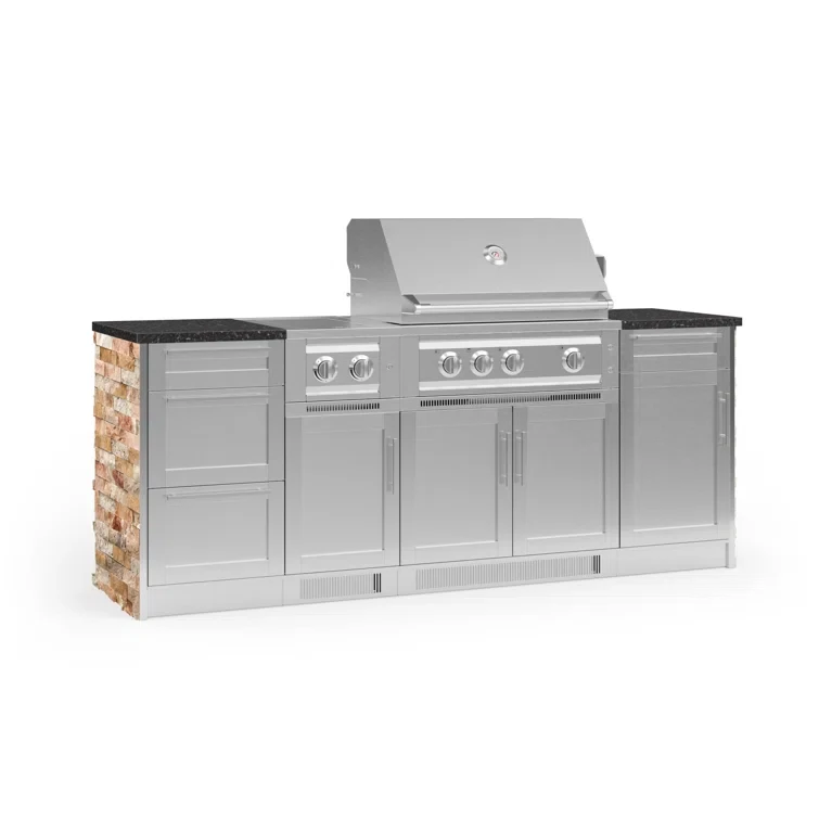 Outdoor Kitchen Signature Series 8 Piece Cabinet Set with 33 in. Natural Gas Platinum Grill