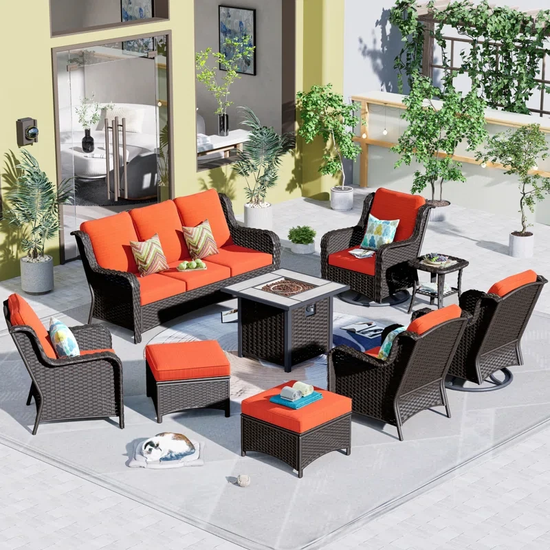 Cracraft 9-piece Wicker/Rattan 7 - Person Seating Group with Cushions