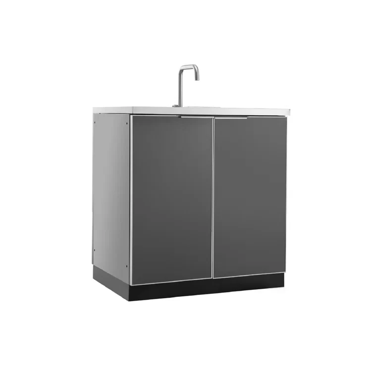 Outdoor Kitchen Aluminum Gray Glass 32 in. Sink Cabinet