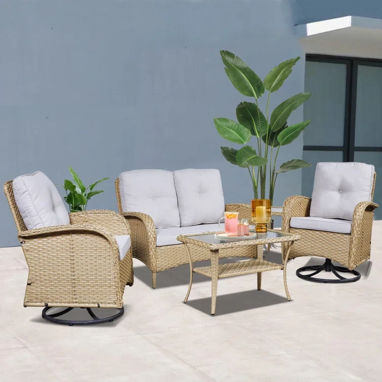 Laytham 5 Piece Rattan Sofa Seating Group with Cushions