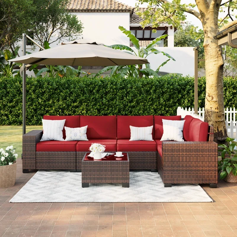 Earling 5 - Person Modular Wide Armrest Outdoor Rattan Sectional Seating Group