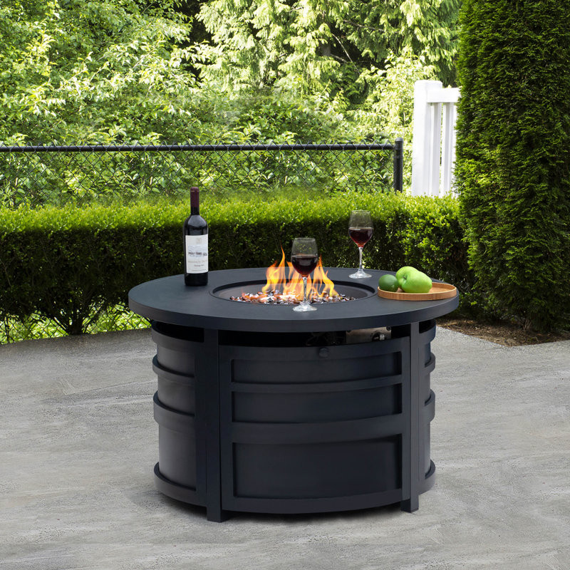 25 H Outdoor Round Fire Pit Table, Aluminum Frame