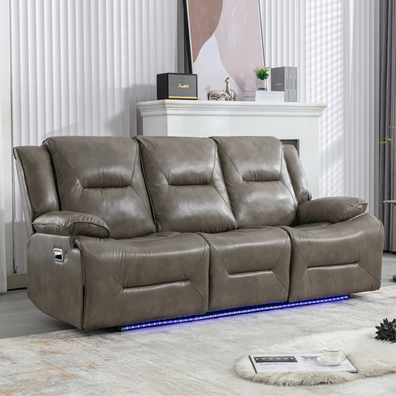 3 Seater Home Theater Recliner Manual Recliner Chair With A LED Light Strip Two Built-In Cup Holders For Living Room