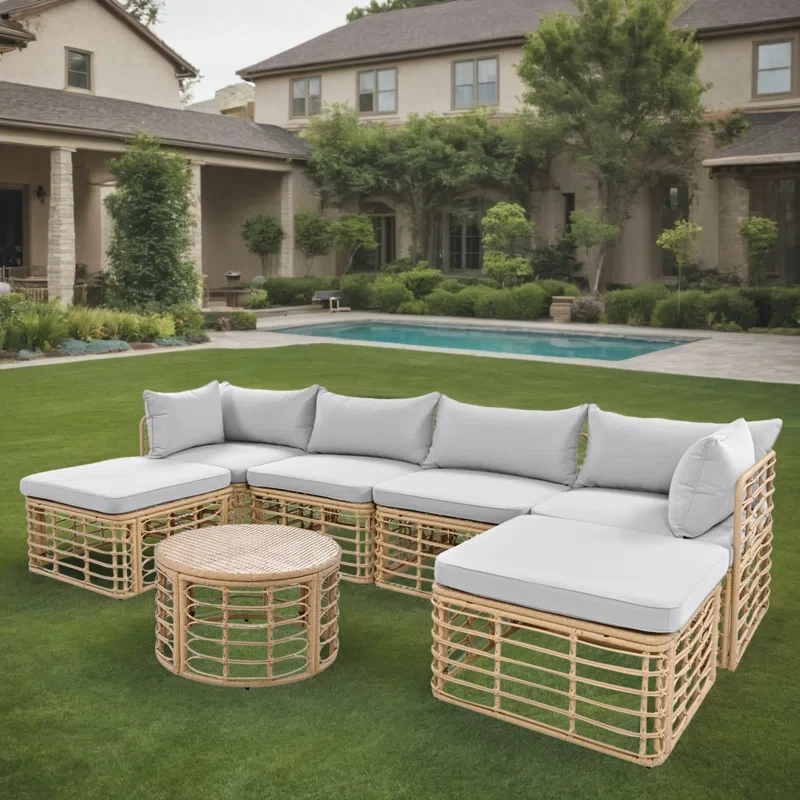 Couvin 7 Pieces Freely Combined Outdoor Patio Sectional Sofa With Round Coffee Table