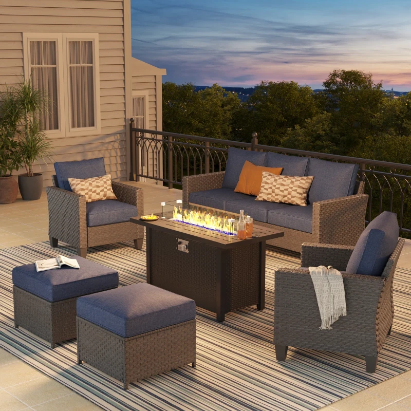 Tiaka 2 - Person Outdoor Swivel Outdoor Seating Group with Ottomans