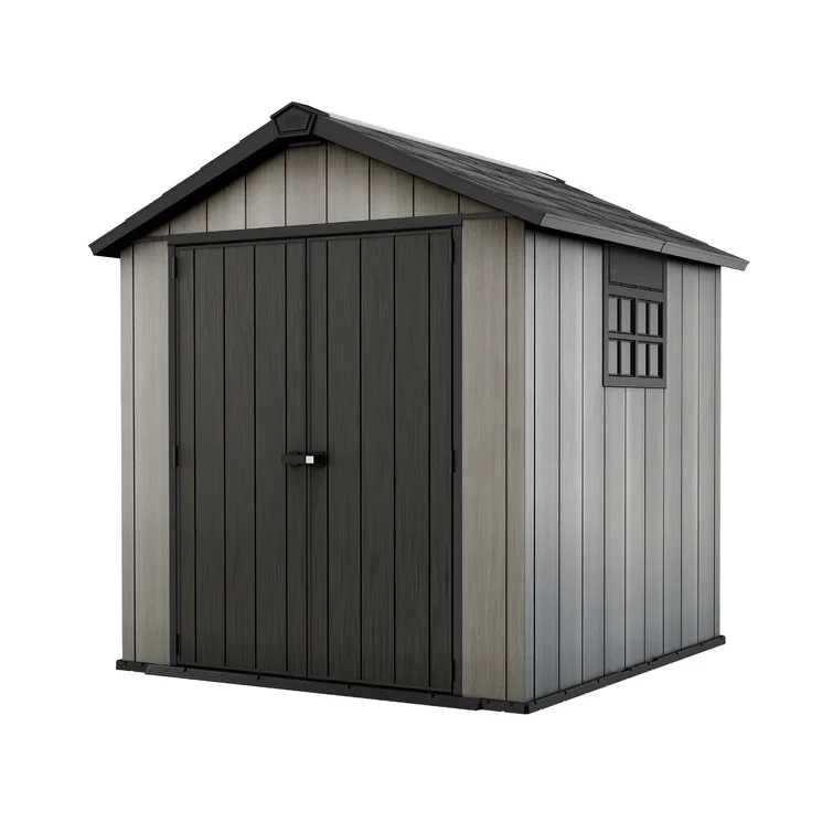 Keter Oakland 7.5x7 ft. Resin Outdoor Storage Shed With Floor for Patio Furniture and Tools, Grey