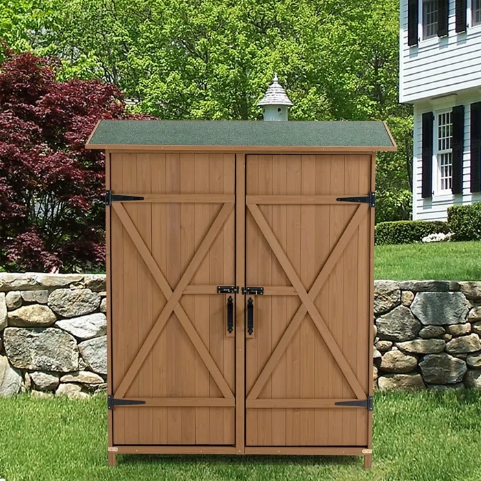 Creationstry Vertical Shed,Tool Storage Shed with Lockable Door, Detachable Shelves and Pitch Roof