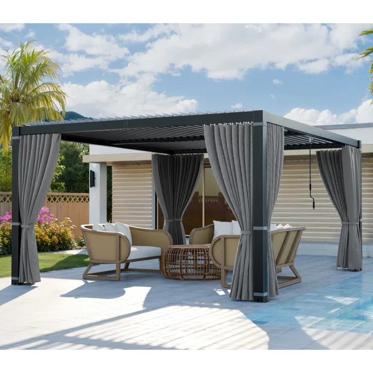 90" H x 156" W x 116" D Aluminum Pergola with Adjustable Roof & 2 Layer Canopy