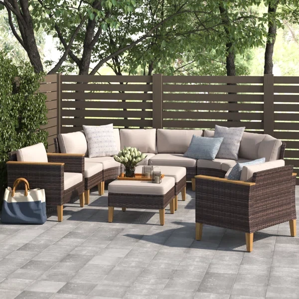 Argyri 9 Piece Wicker Outdoor Patio Furniture Set, Stylish Rattan Sectional Patio Set with Cushions