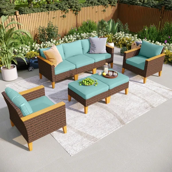 Argyri 7-Piece Wicker Outdoor Patio Furniture Set, Sectional Patio Set with Cushions