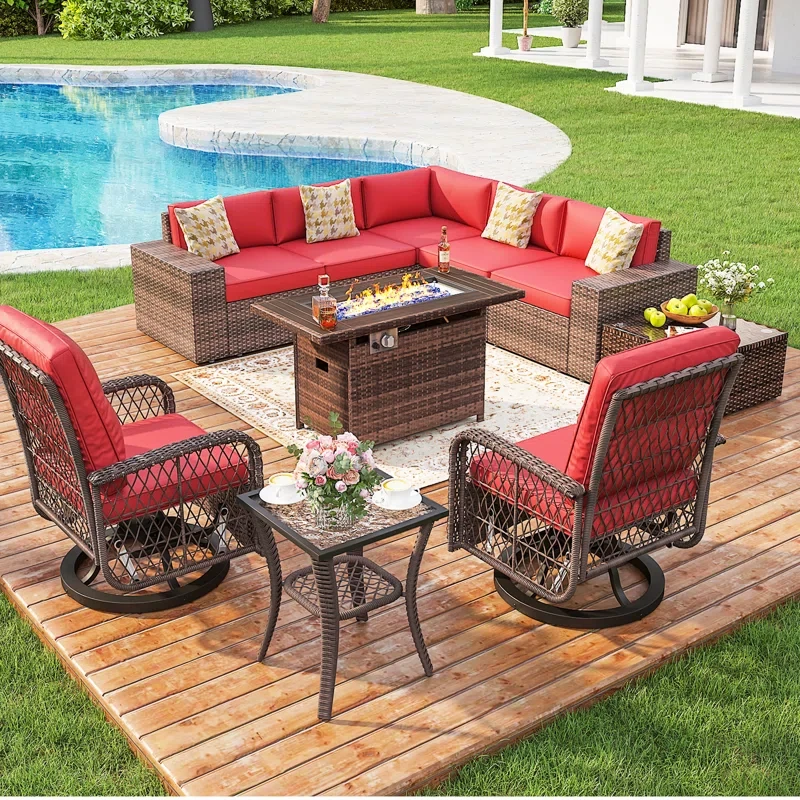 7 - Person Outdoor Seating Group with Fireplace Table