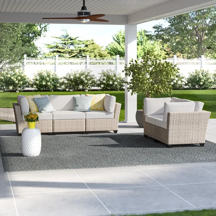 Anupras 5 Piece Outdoor Sectional Conversation Set with Loveseat and Sofa