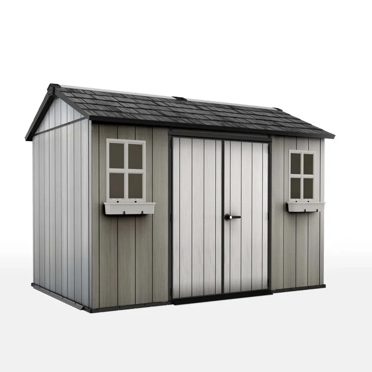 Keter Oakland 11x 7.5 ft. Resin Outdoor Storage Shed With Floor for Patio Furniture and Tools, Grey