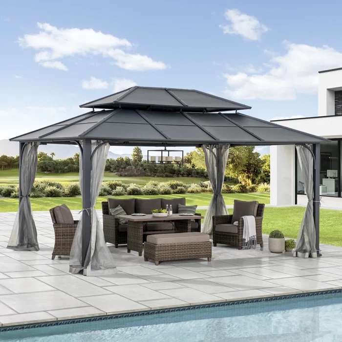 Sunjoy 12 ft. x 16 ft. Steel Gazebo with 2-tier Hip Roof Hardtop