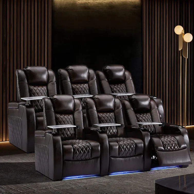 Upholstered Home Theater Seating with Cup Holder (Set of 6)