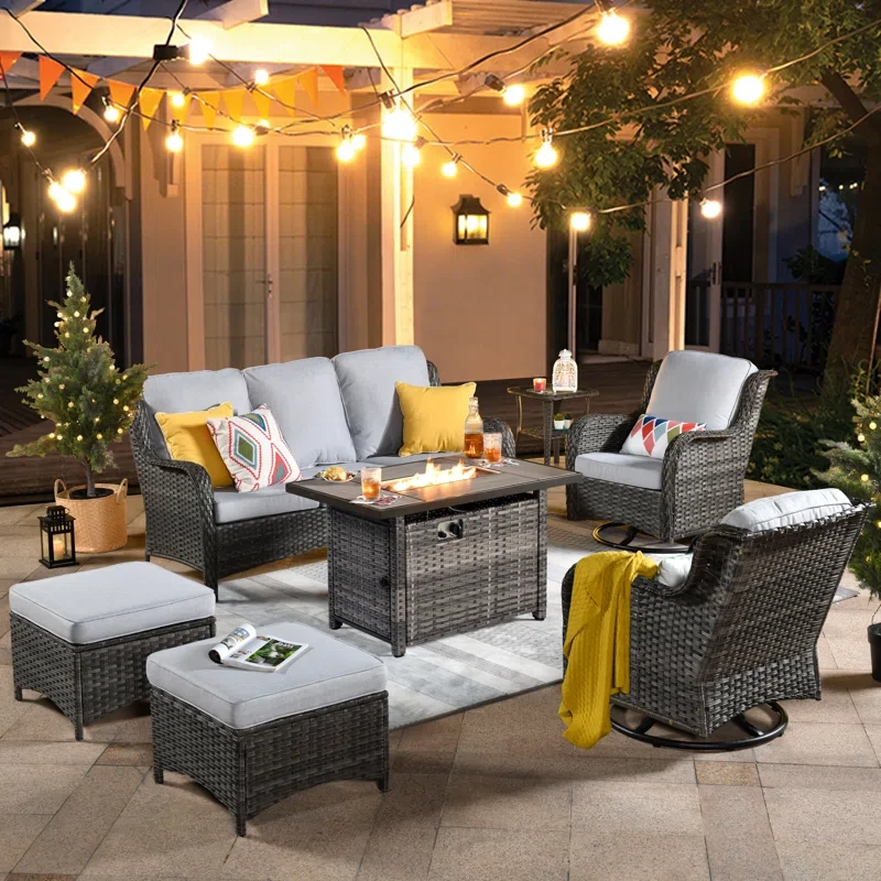 Cracraft 7 Piece Sofa Seating Group with Fire Pit and Cushions