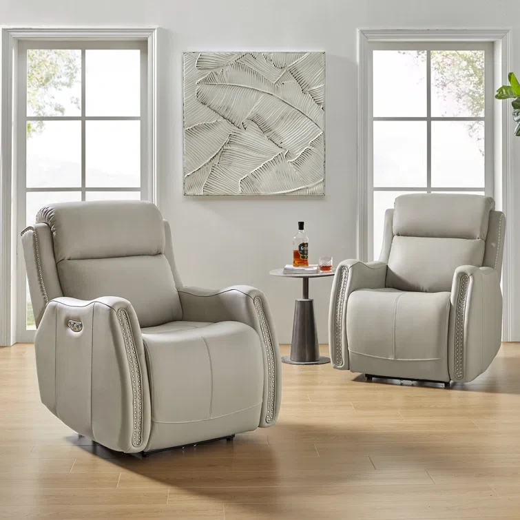 Natassia Traditional Genuine Leather Power Recliner with One-touch Reset (Set of 2)