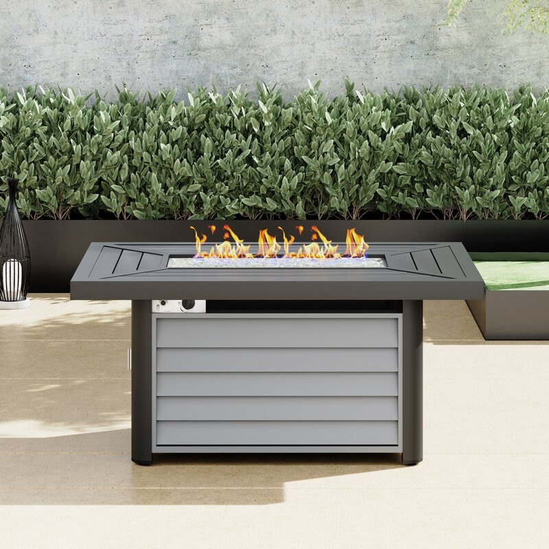 Baecher Aluminum Propane Outdoor Fire Pit Table with Hidden Fuel Tank Storage & Lid 24.6" H x 51.9" W x 33.9" D