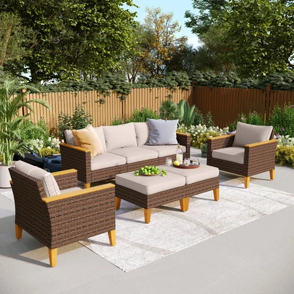 Argyri 7-Piece Wicker Outdoor Patio Furniture Set, Sectional Patio Set with Cushions