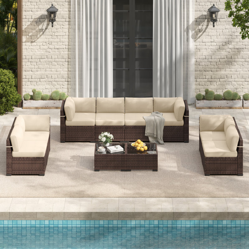 Rikuto 8 - Person Outdoor Slanted-Back Sectional Sofa With Coffee Table