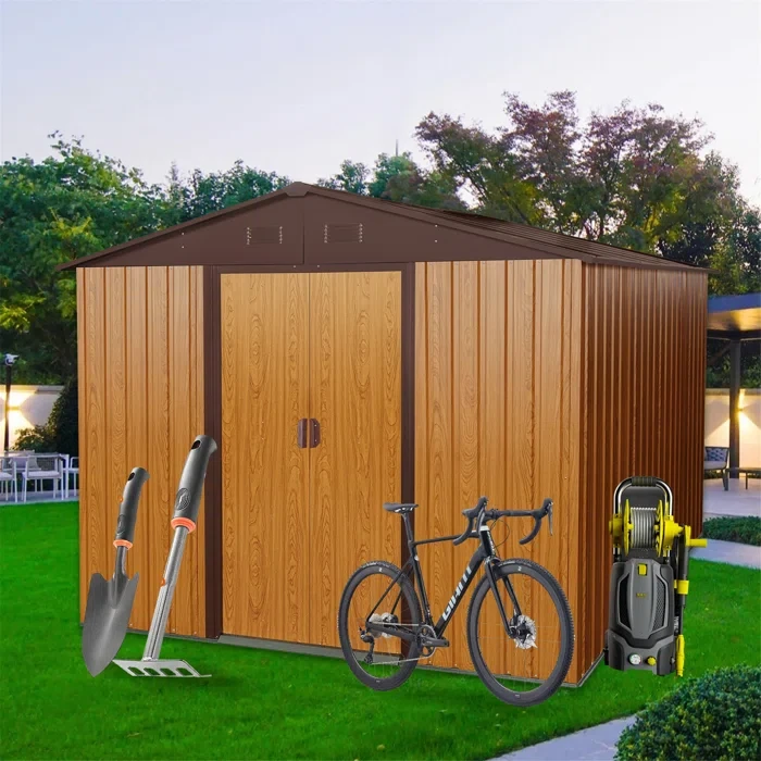 119.28" D x 74.76" H Plastic Vertical Metal Floor Base Storage Shed, Outdoor Metal Storage Shed