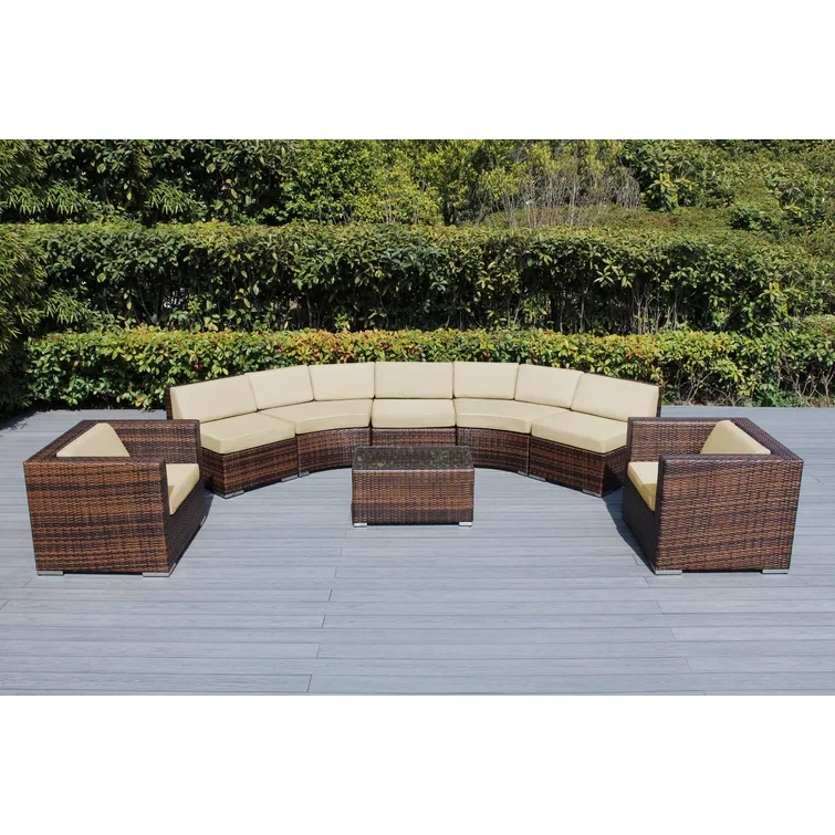 Billyjo Wicker 7 - Person Curved Seating Group with Cushions - No Assembly