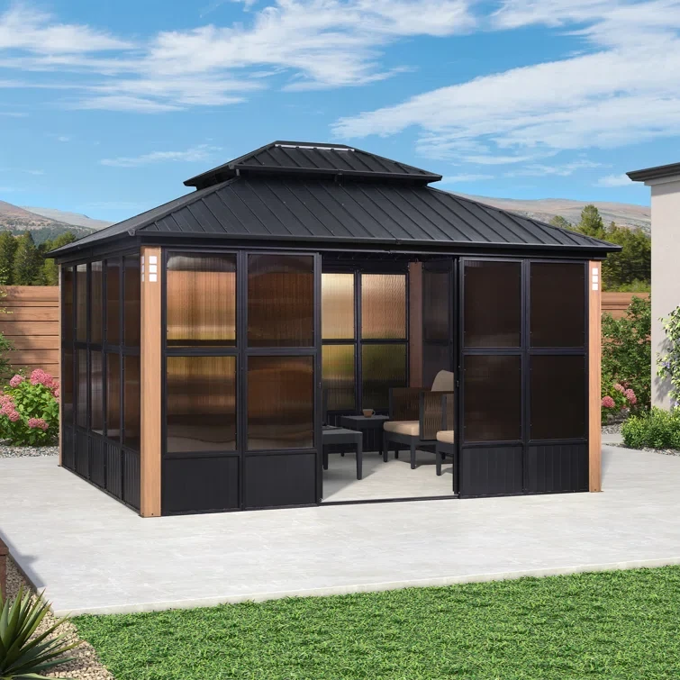 Double Tier 14 Ft. W x 12 Ft. D Metal Patio Gazebo