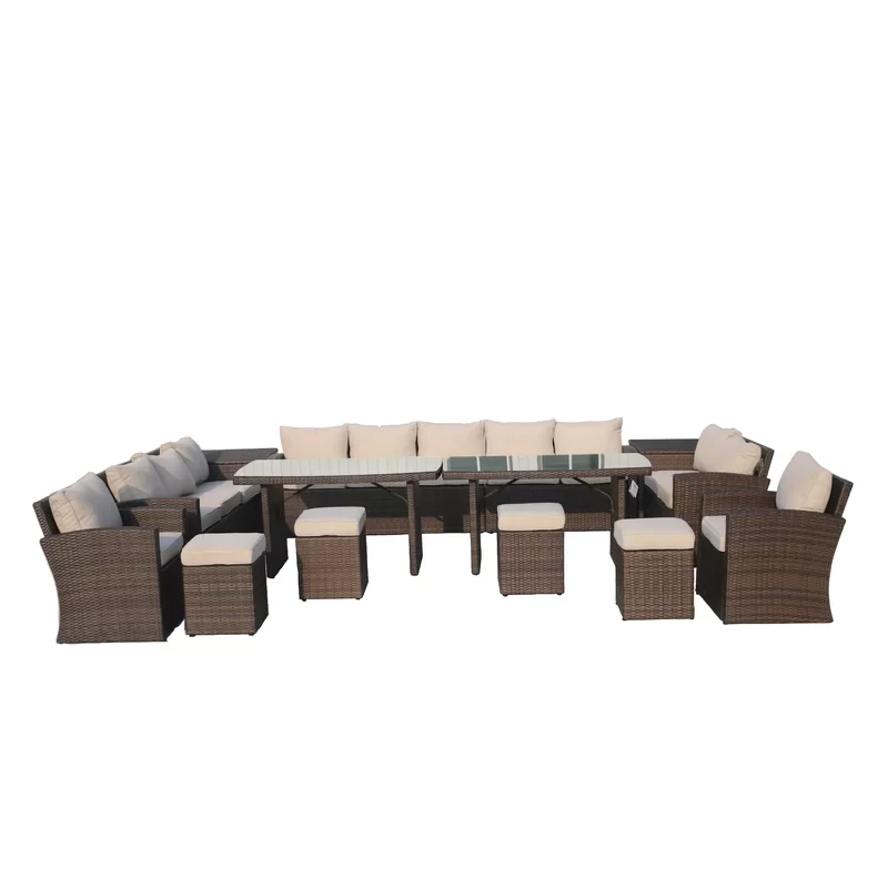 Michelson 14 Piece Rattan Sectional Seating Group with Cushions