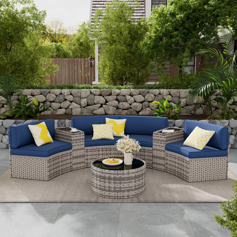 Curved Outdoor Sofa Set - Stylish Wicker with Storage Table for Cozy Comfort