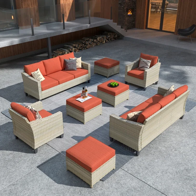 Sarpsborg Wicker 8 - Person Outdoor Seating Group with Cushions