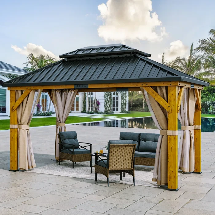 Solid Wood Patio Gazebo 13ft W x 11ft D