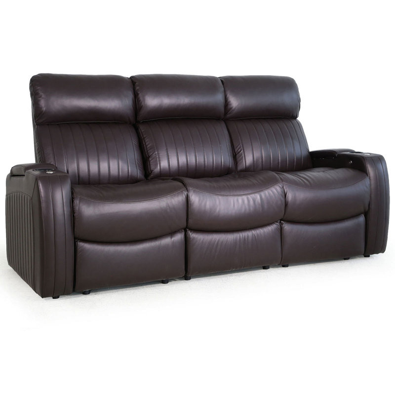 Cathyjo Upholstered Home Theater Seating with Cup Holder Body Fabric:  Brown Leather Match