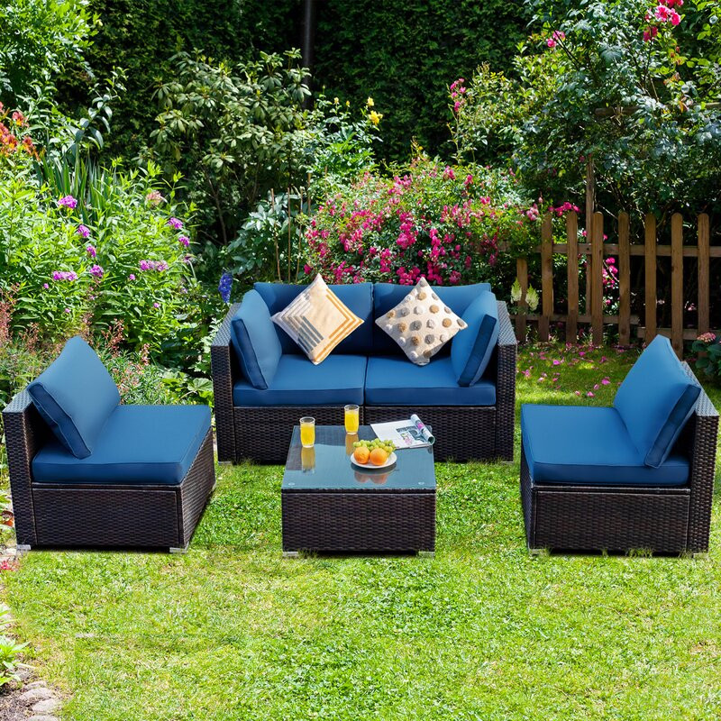 Rattan Sectional Seating Group with Cushions