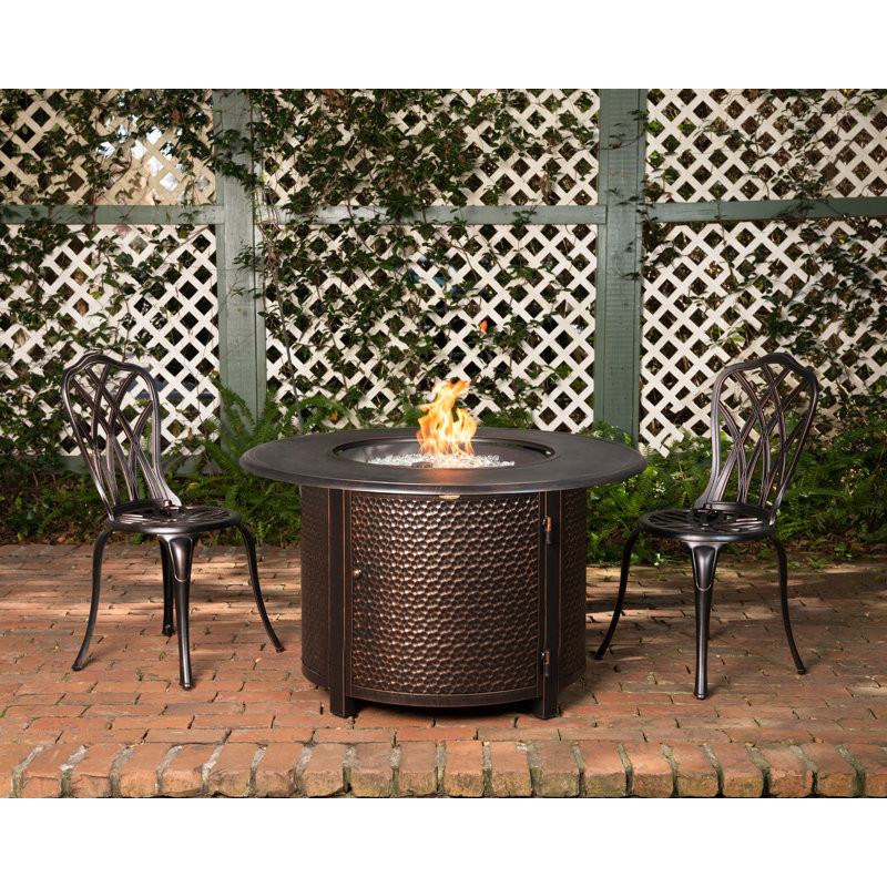 Livi 42" Round Hammered Aluminum Convertible Gas Fire Pit Table