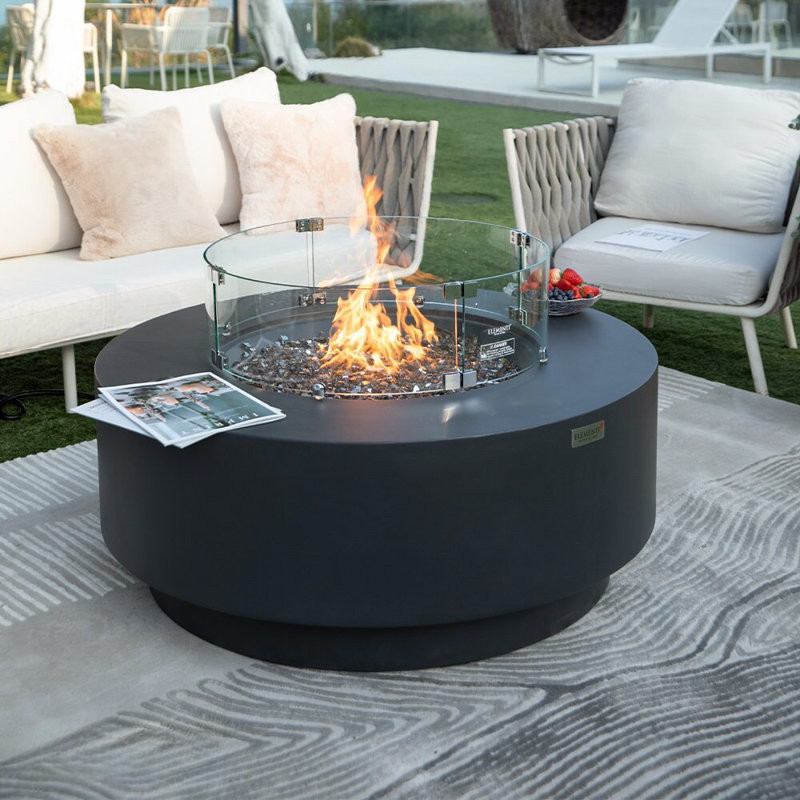 16.9" H x 40.9" W Concrete Outdoor Fire Pit Table with Lid