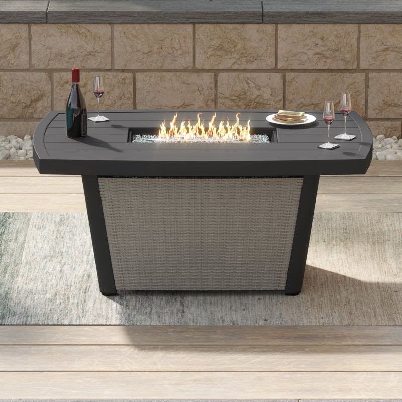 Baecher 24.61" H x 51.97" W Aluminum Outdoor Fire Pit Table with Wicker Base and Hidden Fuel Tank Storage