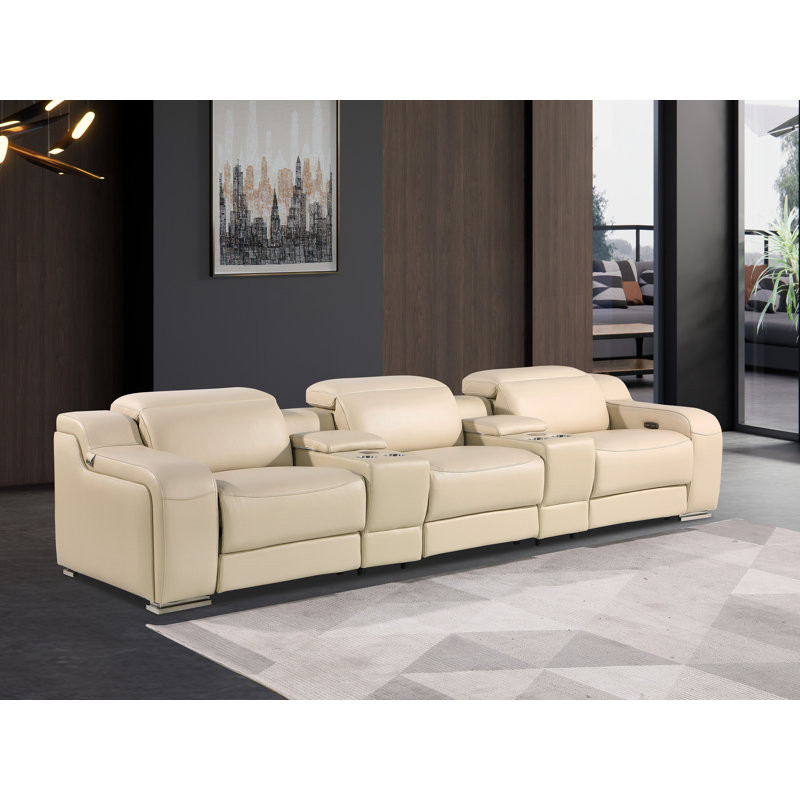 5-Piece 3-Power Reclining Italian Leather Sofa With Power Headrest