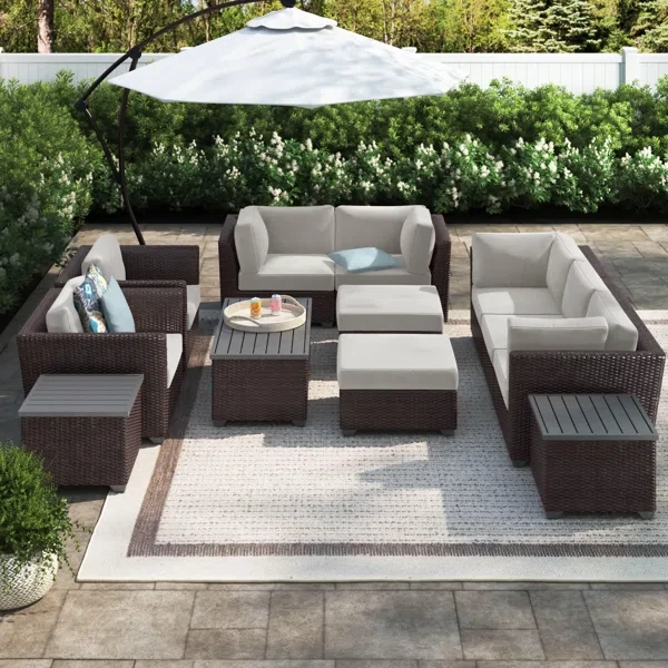 Anastase 12 Piece Wicker Outdoor Sectional Seating Group with Storage Coffee Table and End Tables