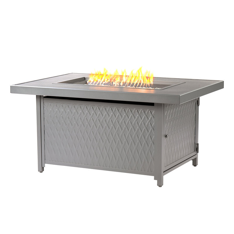 Rectangular 48 In. X 36 In. Aluminum Propane Fire Pit Table, Glass Beads, Two Covers, Lid, 55,000 Btus In Brown Finish