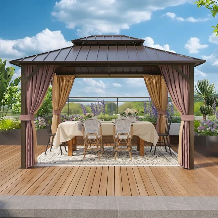 12 Ft x 10 Ft Outdoor Aluminum Frame Patio Gazebo