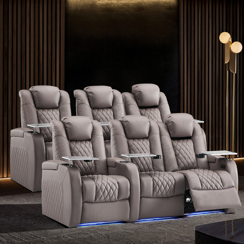 Upholstered Home Theater Seating with Cup Holder