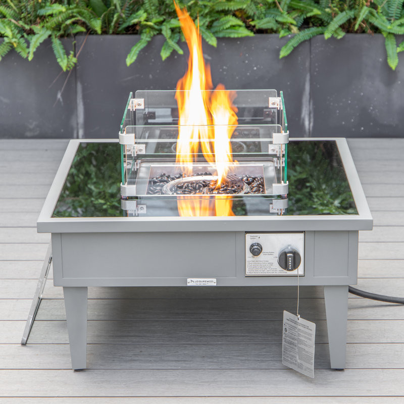 Kliyah 20" H x 26.8" W Aluminum Propane Outdoor Fire Pit Table with Lid